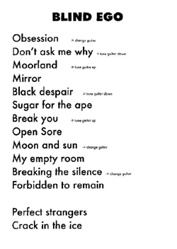 Die Setlist von Blind Ego